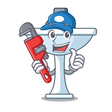 Tesisatçı banyo seramik lavabo izole maskot vektör esnaf üzerinde