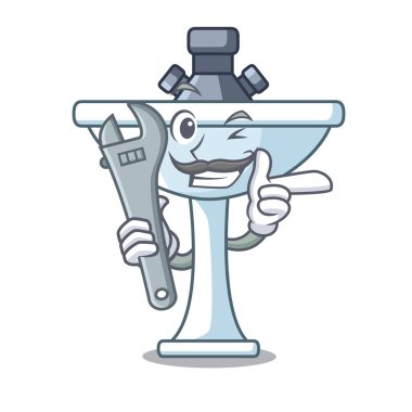 İzole maskot vektör esnaf üzerinde mekanik banyo seramik lavabo