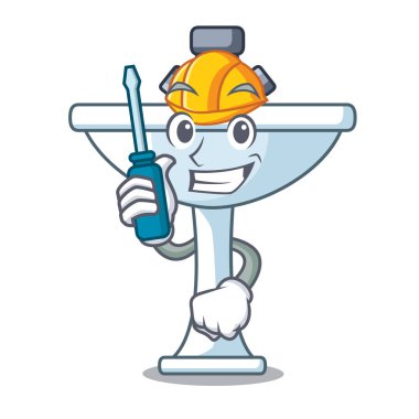 İzole maskot vektör esnaf üzerinde Otomotiv banyo seramik lavabo