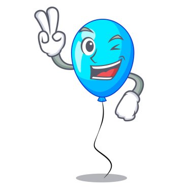 Mavi balon karakter ip vektör çizim üzerinde iki parmak