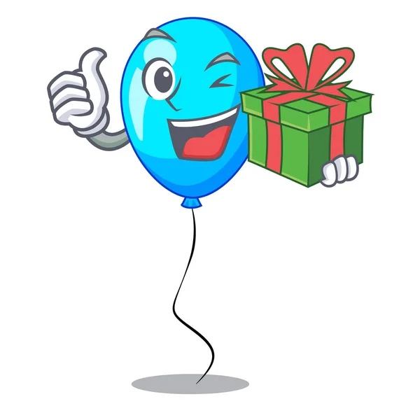 Avec Cadeau Balloon Party Mascotte Bleue Vecteur Isolé Illustartion — Image vectorielle