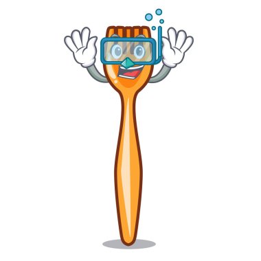 Plastik çatal karikatür izole vektör illustation ile dalış