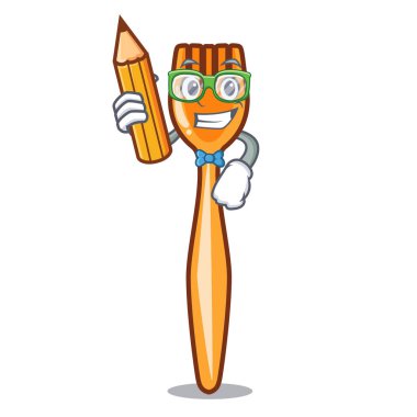 Öğrenci plastik çatal karikatür ile izole vektör illustation