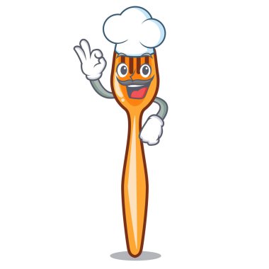 Şef plastik çatal karikatür ile izole vektör illustation