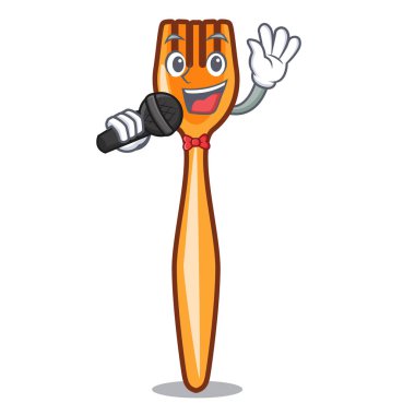 Kullanım için maskot vektör esnaf üzerinde şarkı plastik çatal