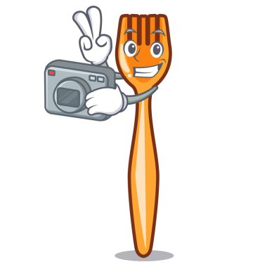 Fotoğrafçı plastik çatal kullanmak için maskot vektör esnaf üzerinde