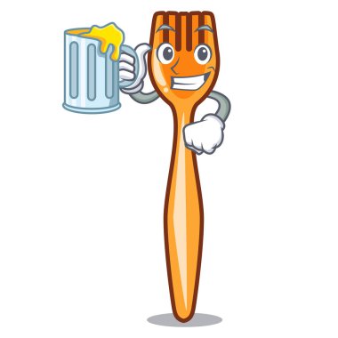 Suyu plastik çatal ile kullanım için maskot vektör esnaf üzerinde