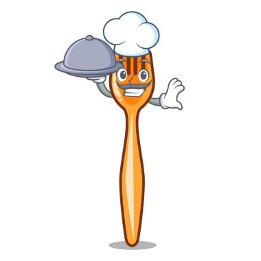 Şef ile kullanım için maskot vektör esnaf üzerinde gıda plastik çatal