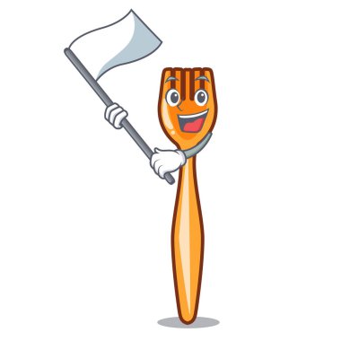 Karikatür resim komik vektör çizim üzerinde bayrak plastik çatal ile