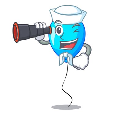 Denizci dürbün parti balon mavi maskot izole vektör esnaf ile