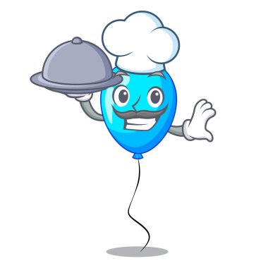 Şef yemek parti balon mavi maskot izole vektör esnaf ile