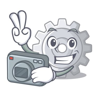 Fotoğrafçı vites ayarları mekanizması maskot şekli vectore illustaration üzerinde