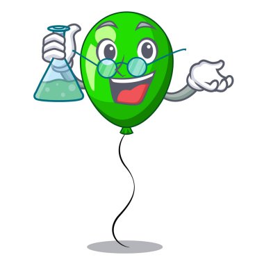 Profesör yeşil balon sol köşesinde maskot vektör esnaf üzerinde