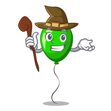 Cadı yeşil ballon karikatür ile güzel vektör çizim şerit