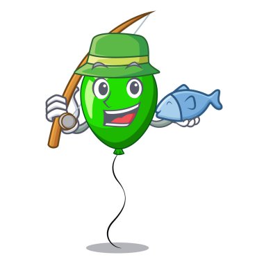 Yeşil ballon karikatür ile Balık tutma şerit güzel vektör çizim