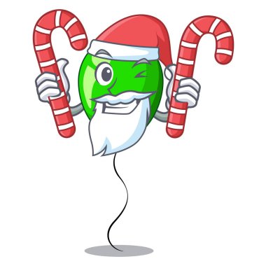 Santa karakteri plastik sopa vektör çizim balonda şeker yeşil ile