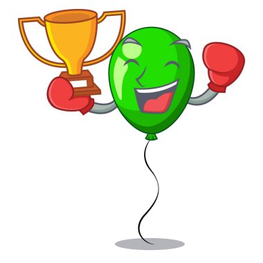 Boks kazanan yeşil balon karakter plastik sopa vektör çizim üzerinde