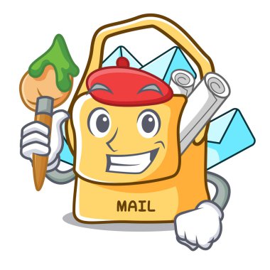 Sanatçı çanta çuval doldurmak karikatür posta vektör çizim