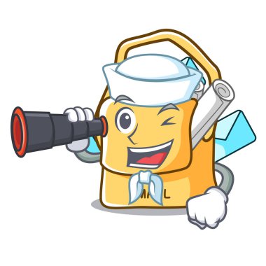 Tablo açık vektör halat üzerinde dürbün posta çantası karakterle denizci