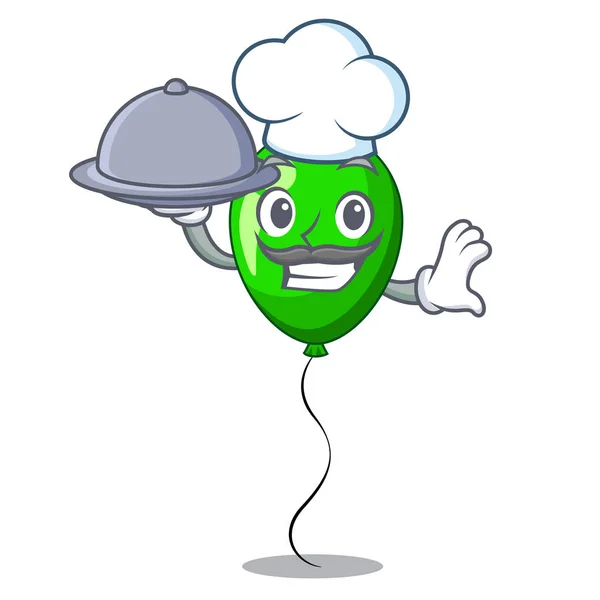 Chef Com Comida Balão Verde Com Fitas Desenhos Animados Bela — Vetor de Stock