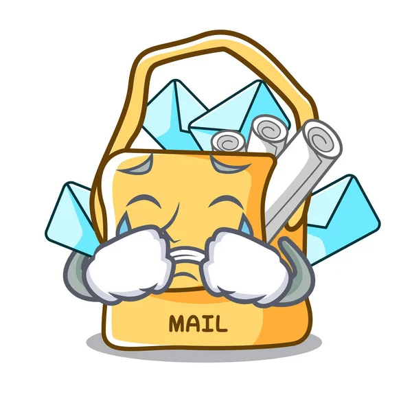 Crying Mail Bag Carácter Ilustración Del Vector Frontal Mesa — Vector de stock
