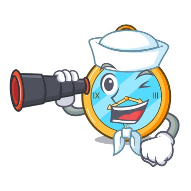 Denizci bir karakter vektör illüstrasyon izole dürbün antika saati olan