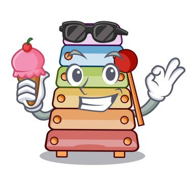 Dondurma oyuncak ksilofon ile çizgi film çocuk instrumen vektör çizim üzerinde