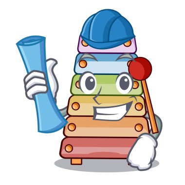 Mimar oyuncak ksilofon üzerinde çizgi film çocuk instrumen vektör çizim