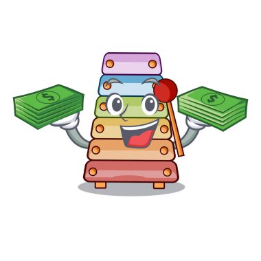 Tokmaklar maskot vektör çizim üzerinde para renkli oyuncak ksilofon ile