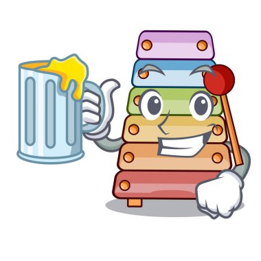 Tokmaklar maskot vektör çizim üzerinde ile suyu renkli oyuncak ksilofon