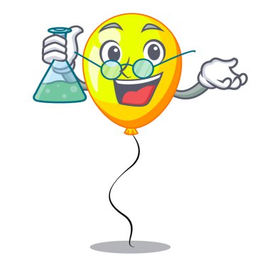 Çizgi film vektör çizim uçan Profesör sarı balon hava