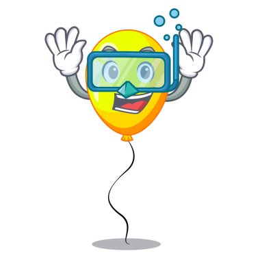 Sarı balon havada uçan karikatür vektör çizim dalış