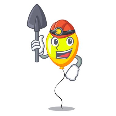 Madenci karakter sarı balon bilet tatil vektör çizim üzerinde