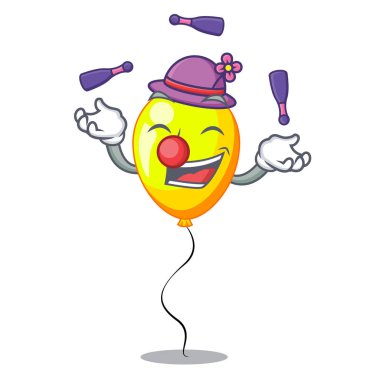 Sarı balon üzerinde maskot vektör çizim için izole hokkabazlık