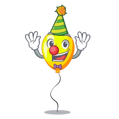 Sarı balon üzerinde maskot vektör çizim için izole palyaço