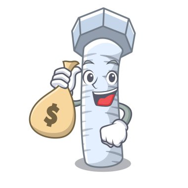 Para çantası ile karikatür vektör illüstrasyon izole bisikletle cıvata.