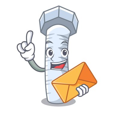 Bu maskotu vektör illüstrasyon izole zarf ile Metal cıvata