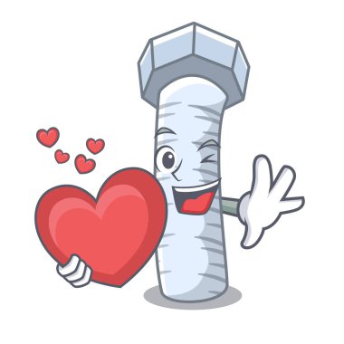 Kalp ile çizgi film izole vektör bisikletle cıvata.