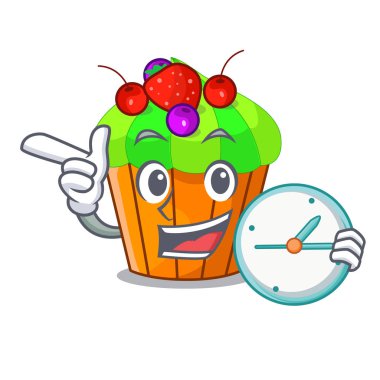 Saat dondurma dondurma kek ile karakter vektör çizim üzerinde