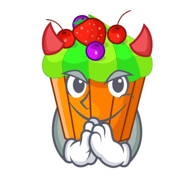 Maskot vektör illüstrasyon izole şeytan siyah frenk üzümü cupcake