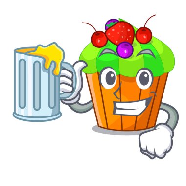 Maskot vektör illüstrasyon izole suyu siyah frenk üzümü cupcake ile