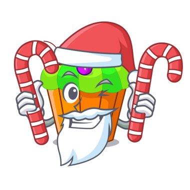 Santa ile şeker lezzetli limon capcake karikatür komik vektör çizim ile