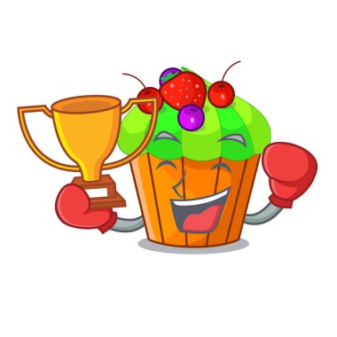 Boks şampiyonu lezzetli limon capcake karikatür komik vektör çizim ile