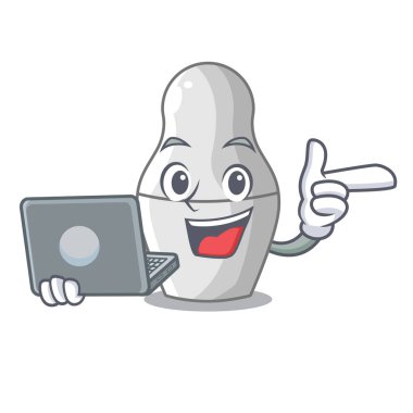 Laptop ile iç içe örnekler bebekler Rus karakter vektör çizim üzerinde