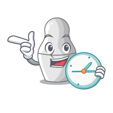 Saati ile karikatür vektör çizim üzerinde boyanmamış iç içe geçmiş Rus bebekler