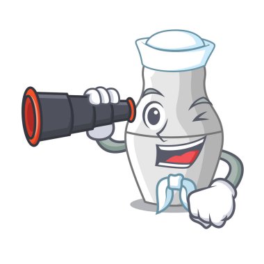 Denizci dürbün karikatür vektör çizim boyalı değil bebek iç içe geçirme