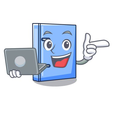 Dizüstü bilgisayar office Ciltçi ile ile metal karikatür vektör çizim üzerinde