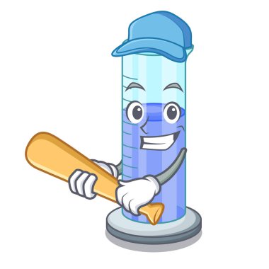 Beyzbol oynayan maskot sıvı vektör çizim ile silindir mezun oldu