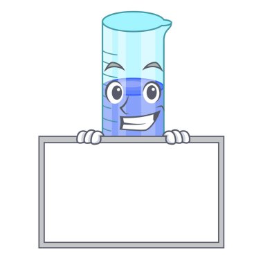 Kurulu ile sırıtarak maskot sıvı vektör çizim ile silindir mezun oldu