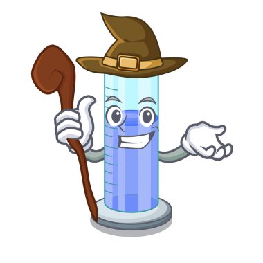 Cadı mezun silindir göl kenarında üzerinde çizgi film vektör çizim şeklinde